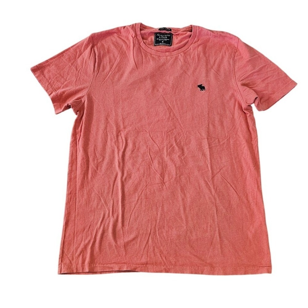 Abercrombie & Fitch T-Shirt Mens Medium Red Coral Cotton Short Sleeve Moose Logo
